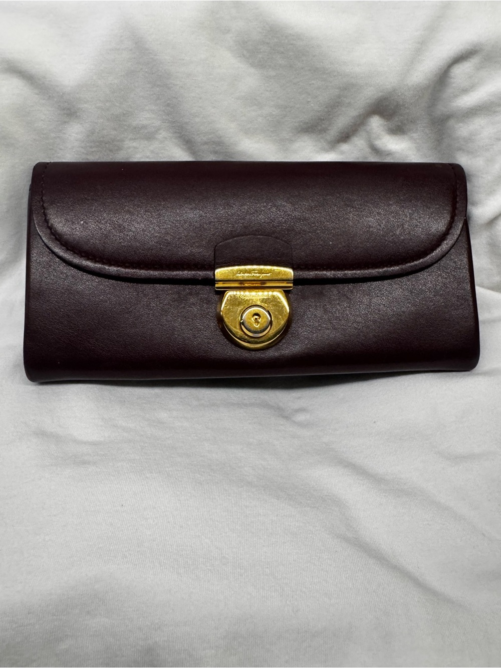 Salvatore Ferragamo Dark Brown Leather Wallet with Gold-Tone Lock